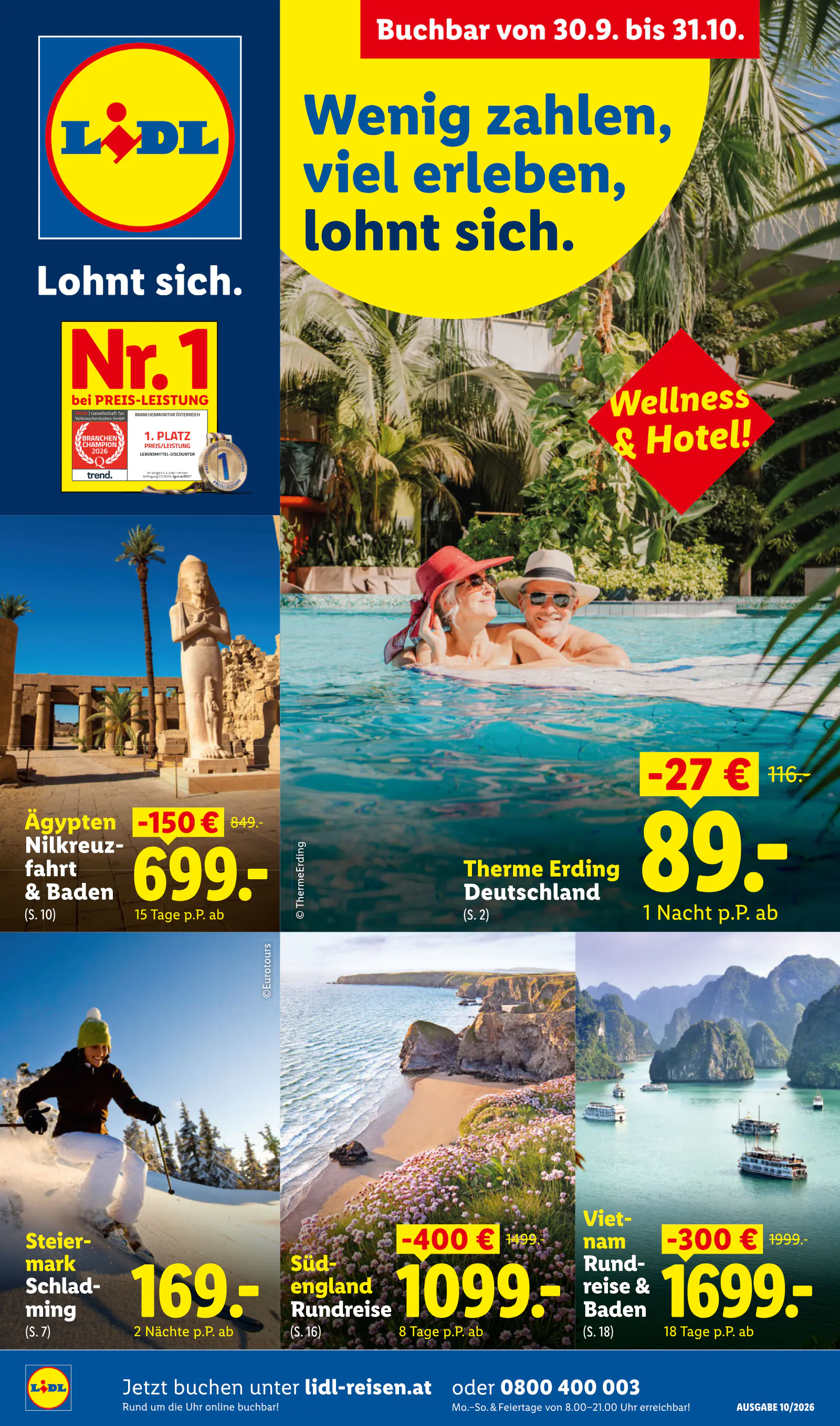 Lidl Ausztria Oktober Reise-Highlights, Buchbar ab 30.9., 1. oldal (szept. 30. – okt. 31.)