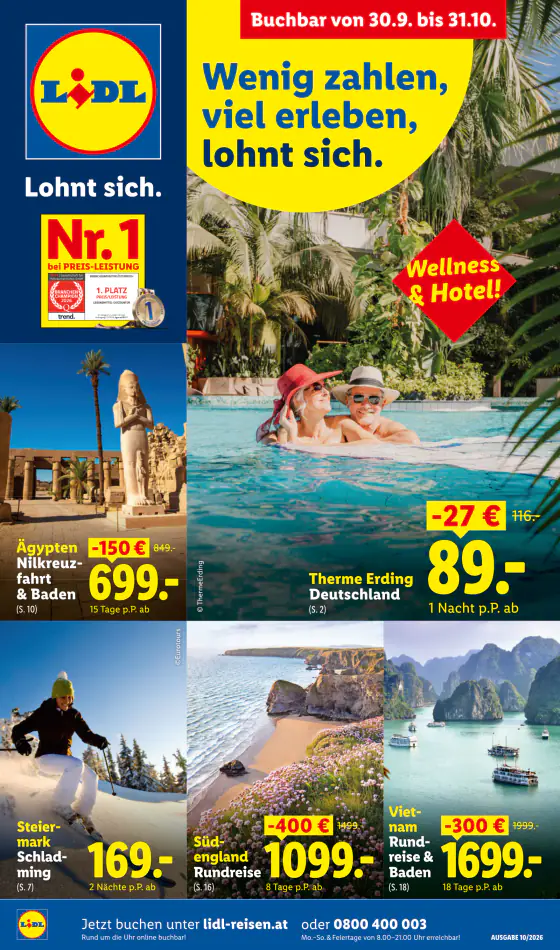 Lidl Ausztria Oktober Reise-Highlights, Buchbar ab 30.9. – szept. 30. – okt. 31.