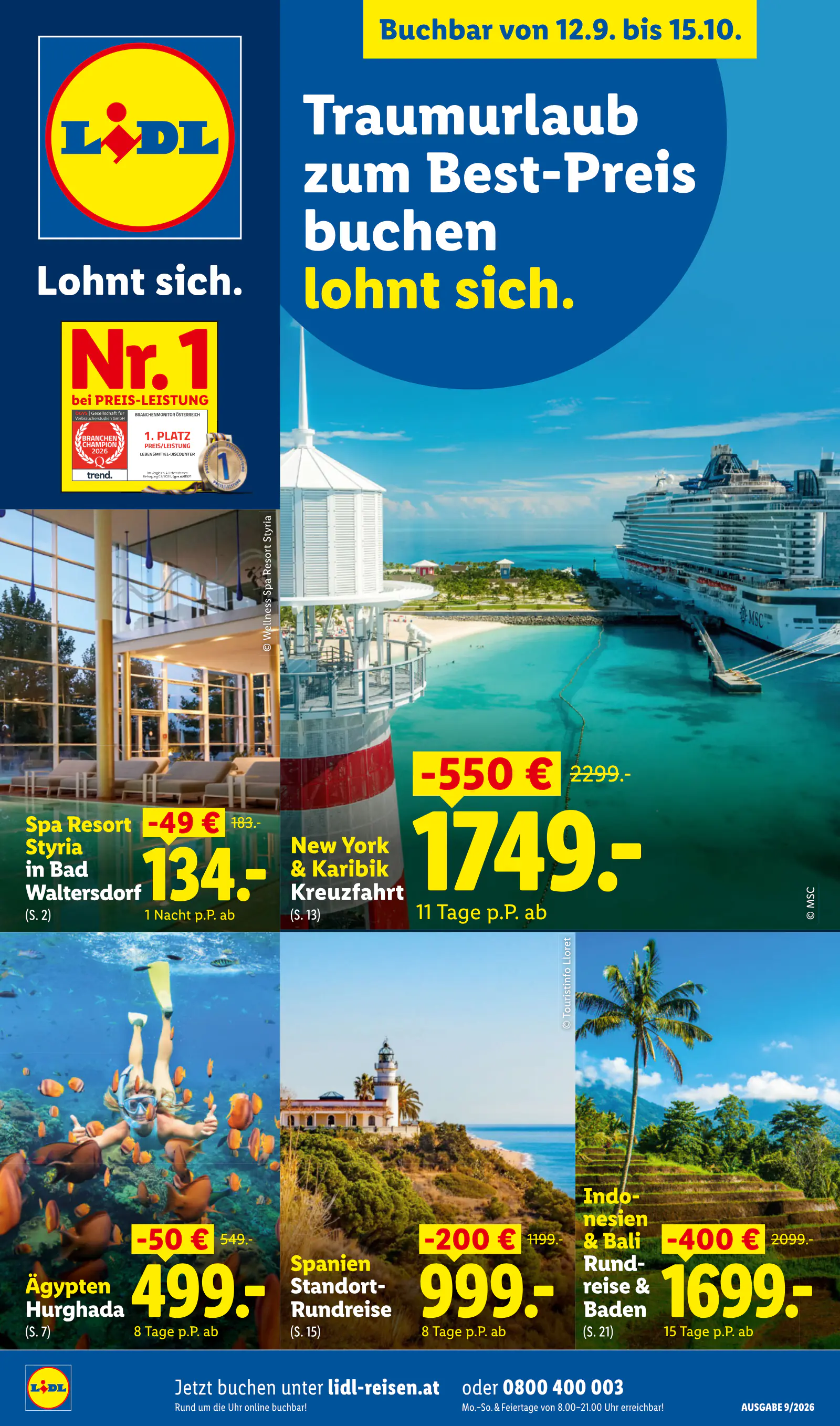 Lidl Ausztria September/Oktober Reise-Highlights, Buchbar ab 12.9., 1. oldal (szept. 12. – okt. 15.)