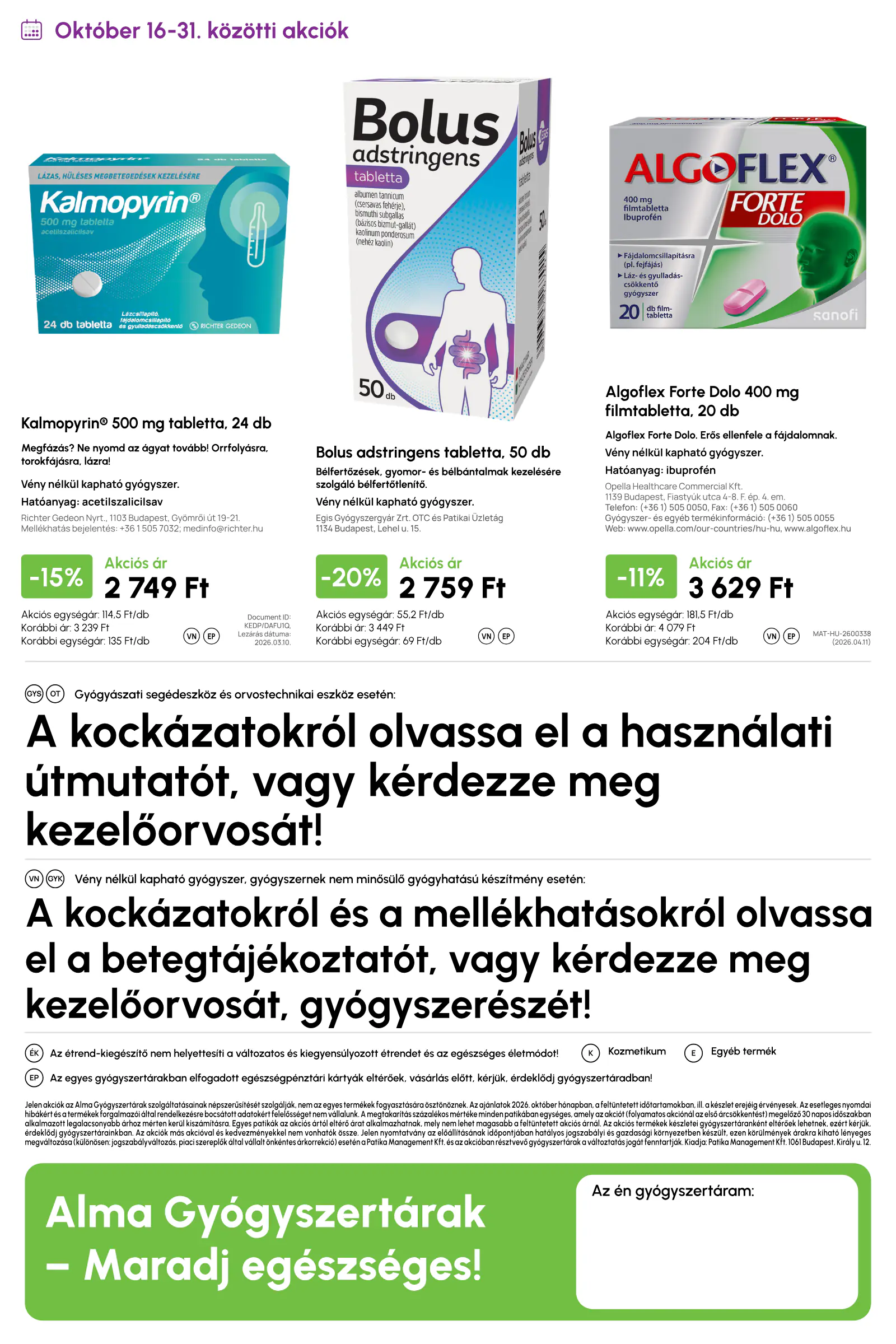 Alma Gyógyszertárak akciós újság, 20. oldal (okt. 1–31.)