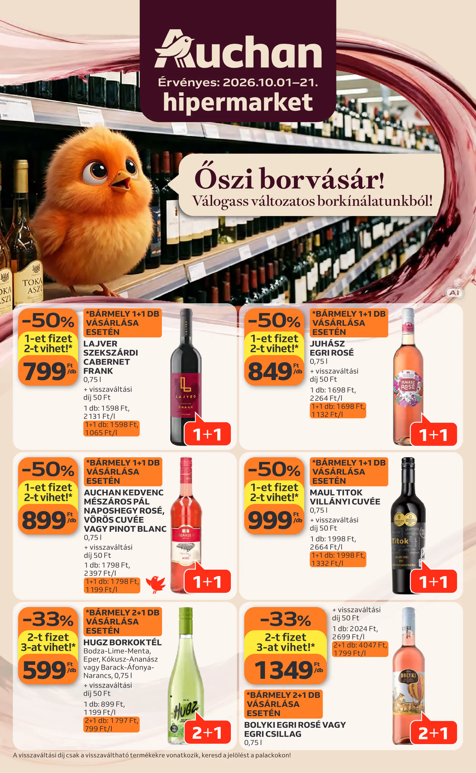 Auchan Bor ajánlataink, 1. oldal (okt. 1–21.)
