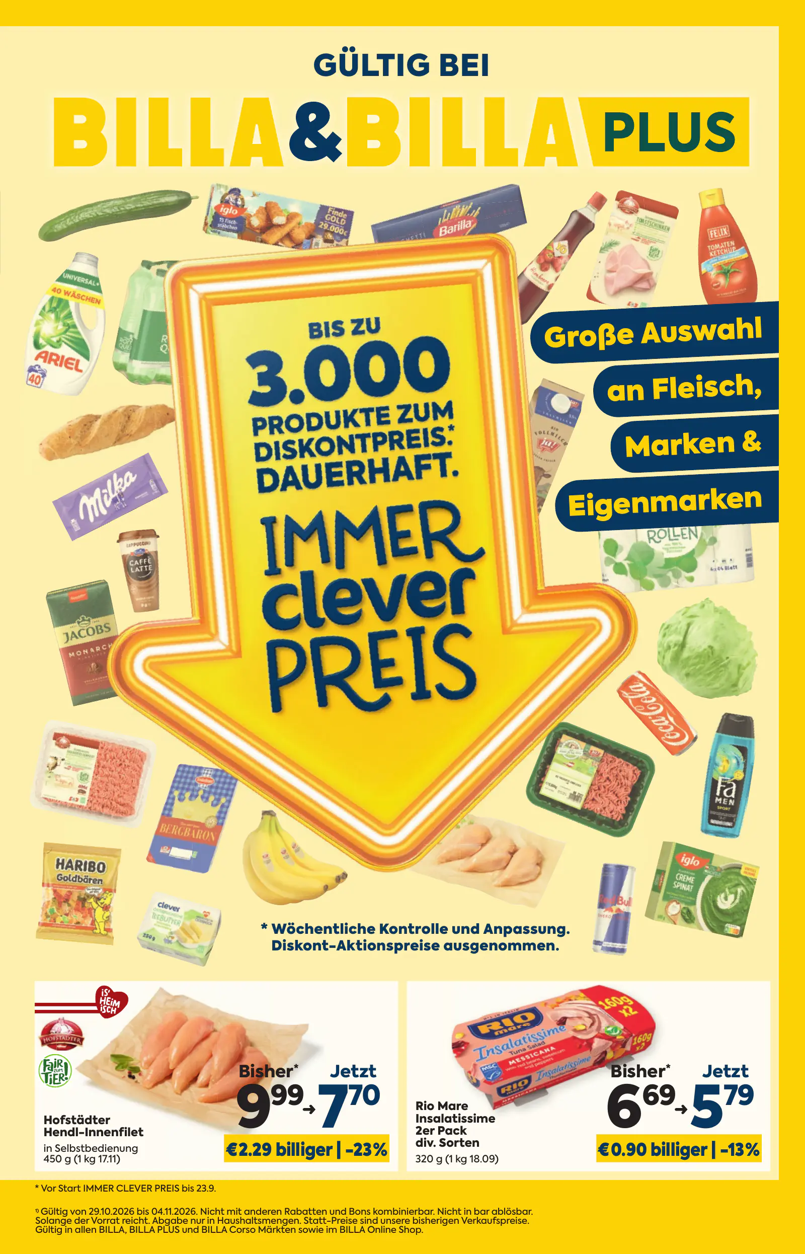 Billa Ausztria KW44, Immer Clever Preis, 1. oldal (okt. 29. – nov. 4.)