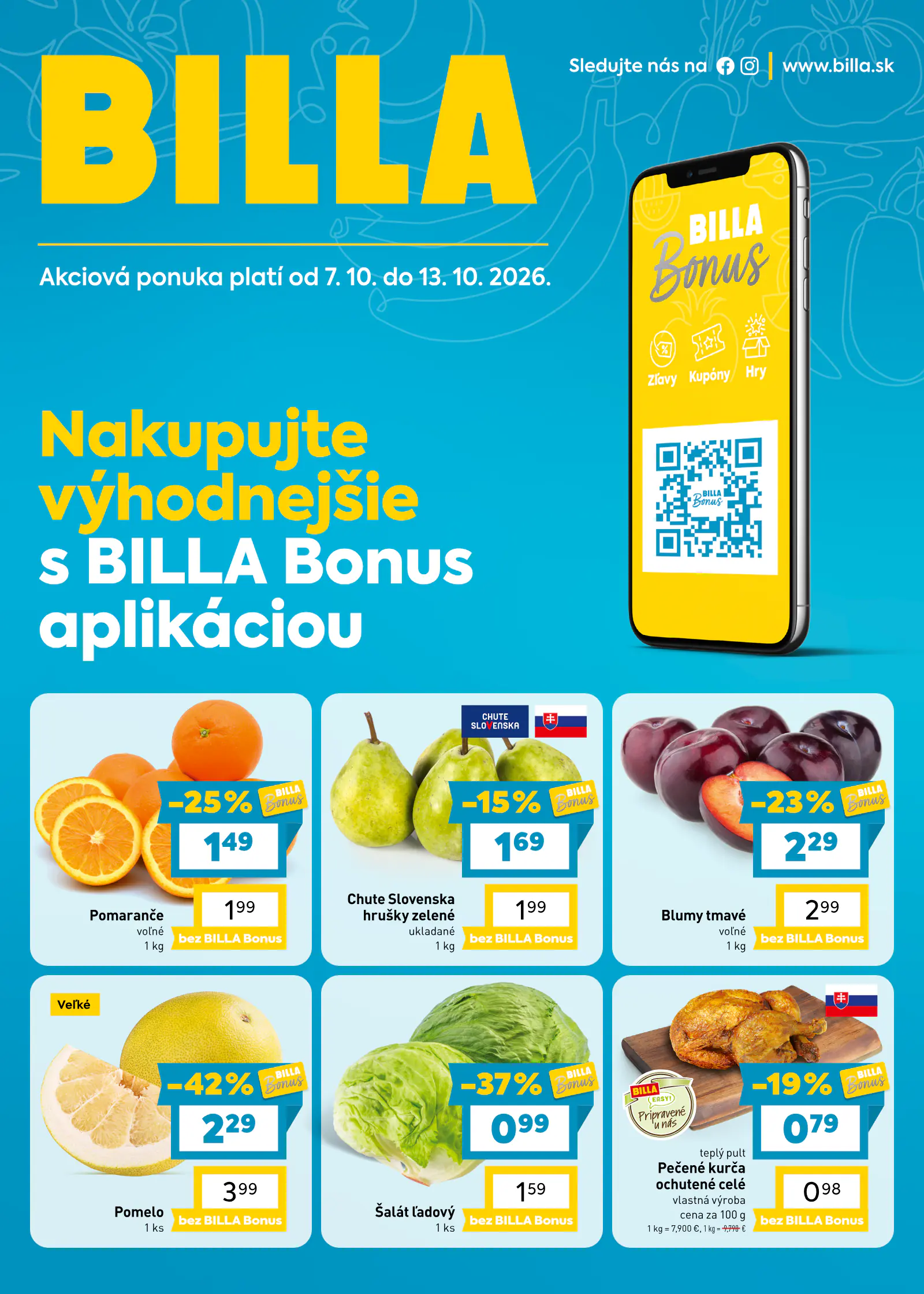 Billa Szlovákia akciós újság (2), 1. oldal (okt. 7–13.)