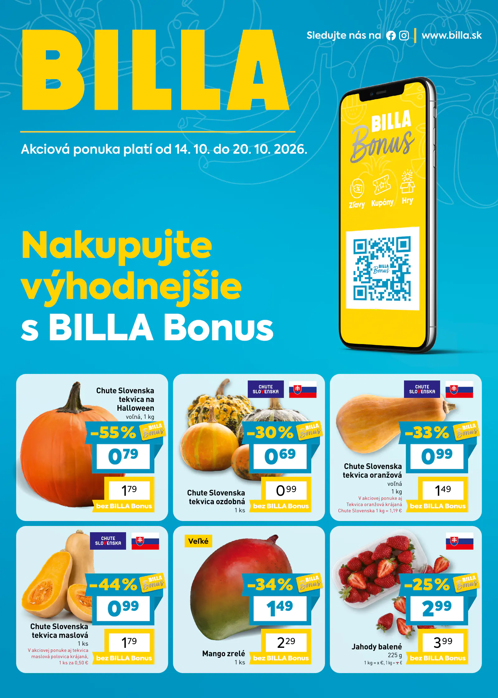 Billa Szlovákia akciós újság (2), 1. oldal (okt. 14–20.)