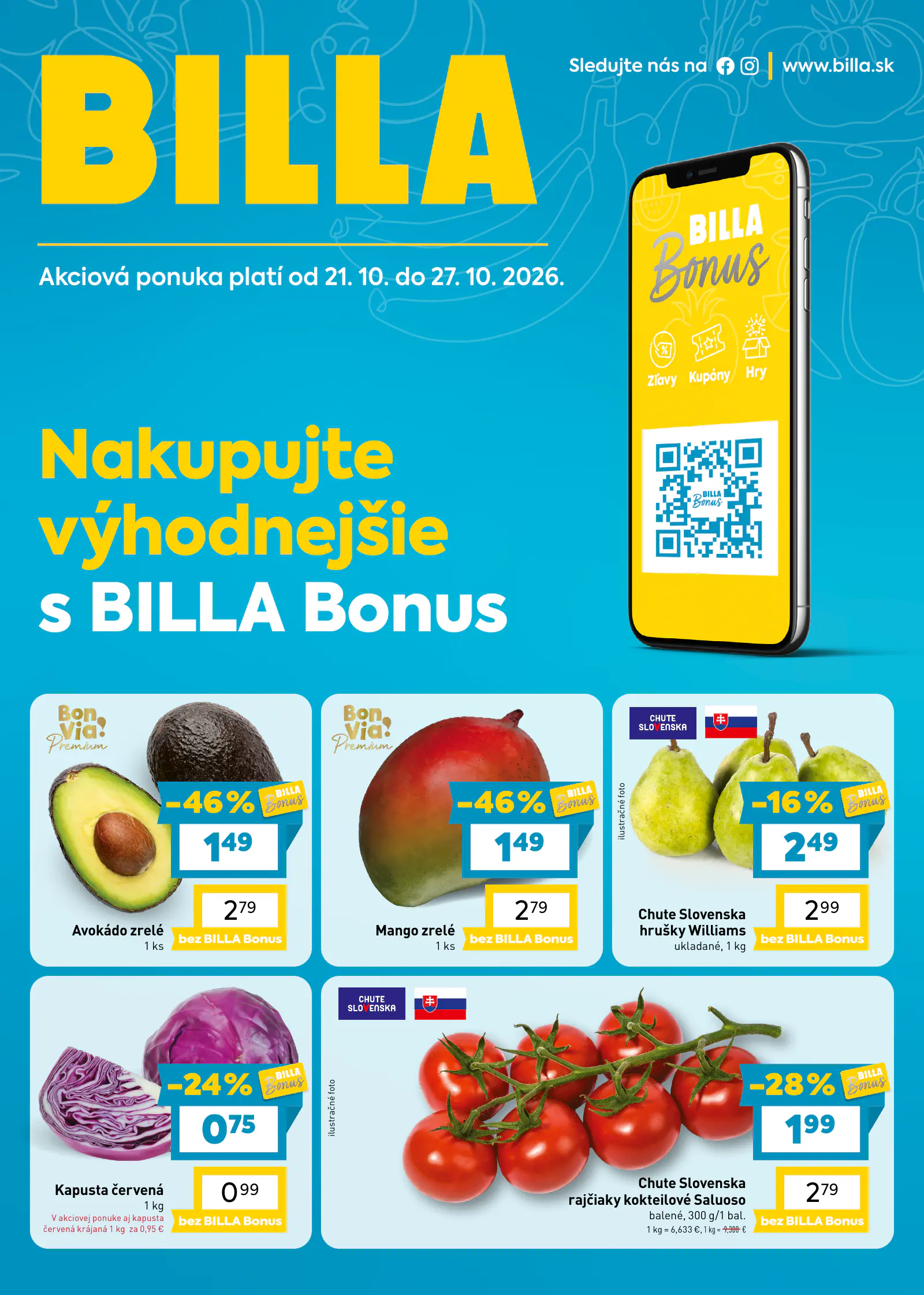 Billa Szlovákia akciós újság (2), 1. oldal (okt. 21–27.)