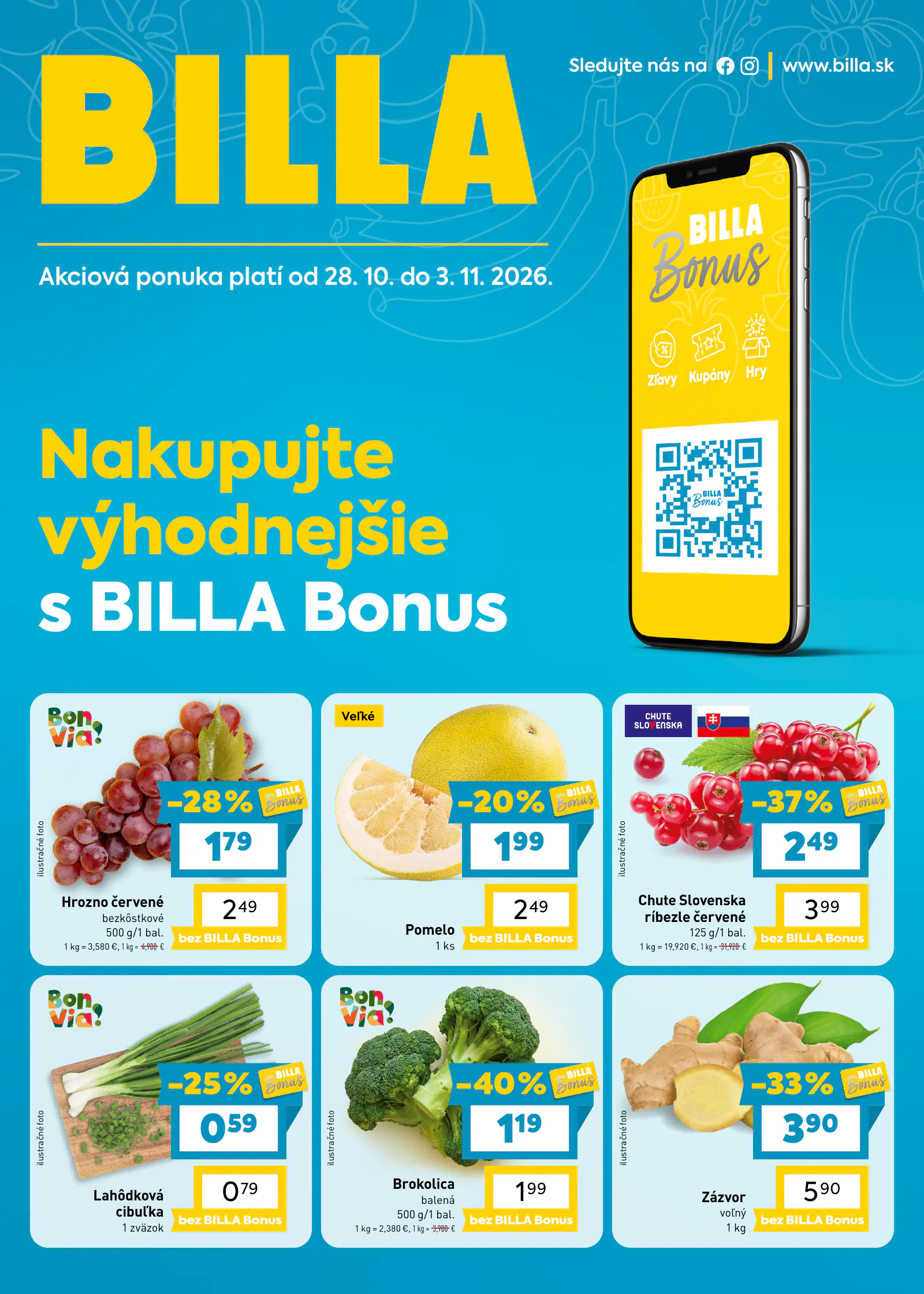 Billa Szlovákia akciós újság (2), 1. oldal (okt. 28. – nov. 3.)