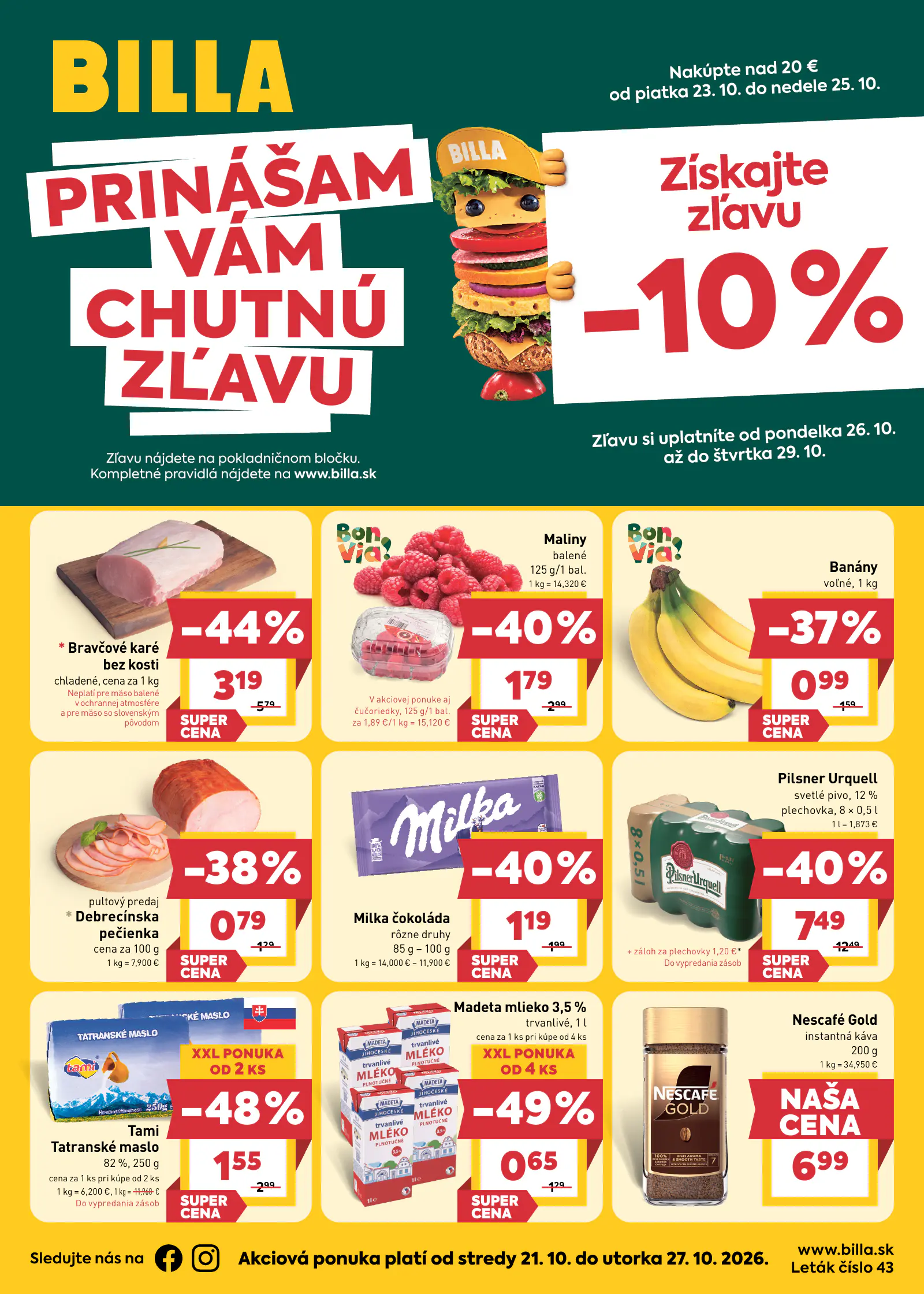Billa Szlovákia akciós újság, 1. oldal (okt. 21–27.)