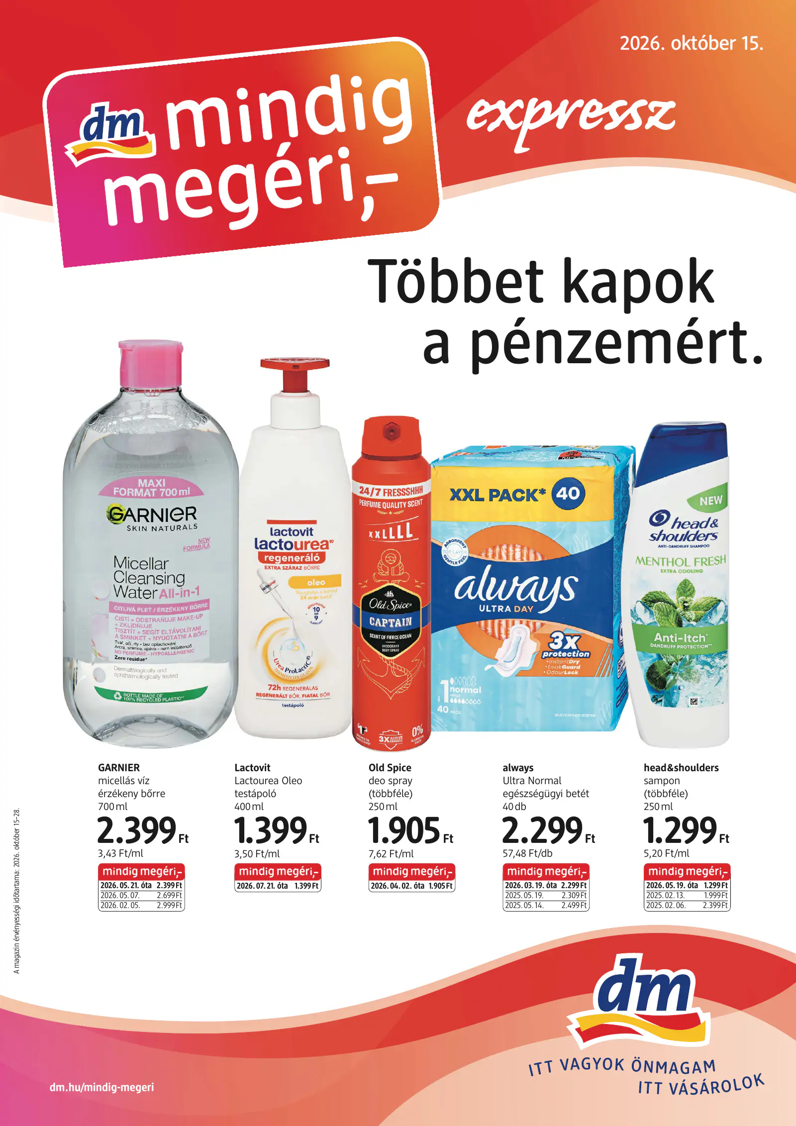 DM Drogéria dm magazin expressz 2026-10-15, 1. oldal (okt. 15–28.)