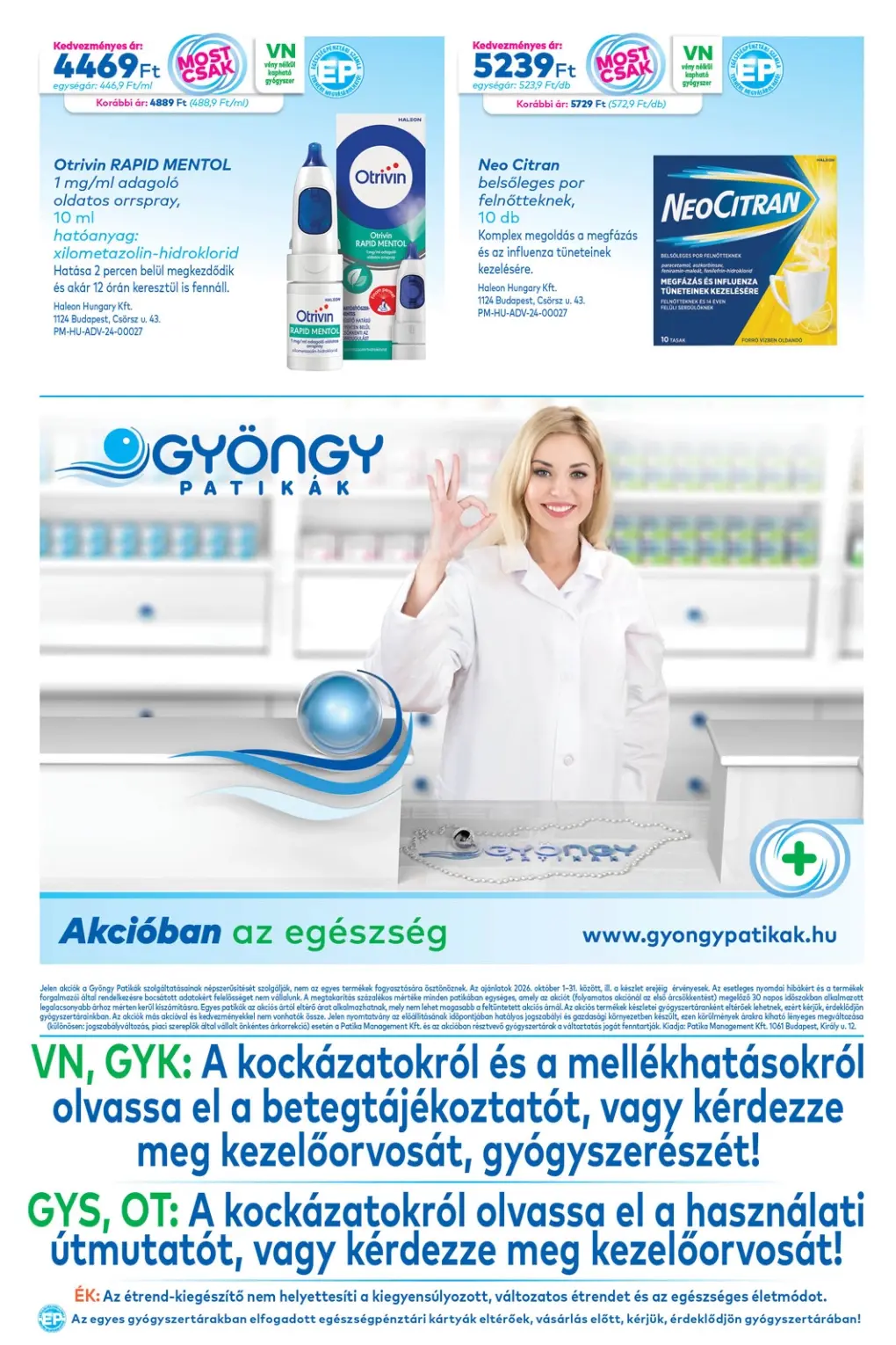 Gyöngy Patika akciós újság, 20. oldal (okt. 1–31.)