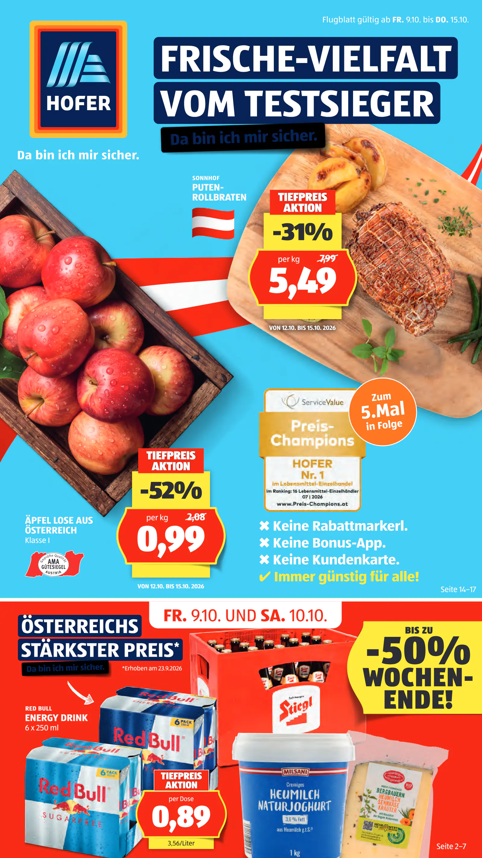 Hofer Ausztria akciós újság, 1. oldal (okt. 9–15.)