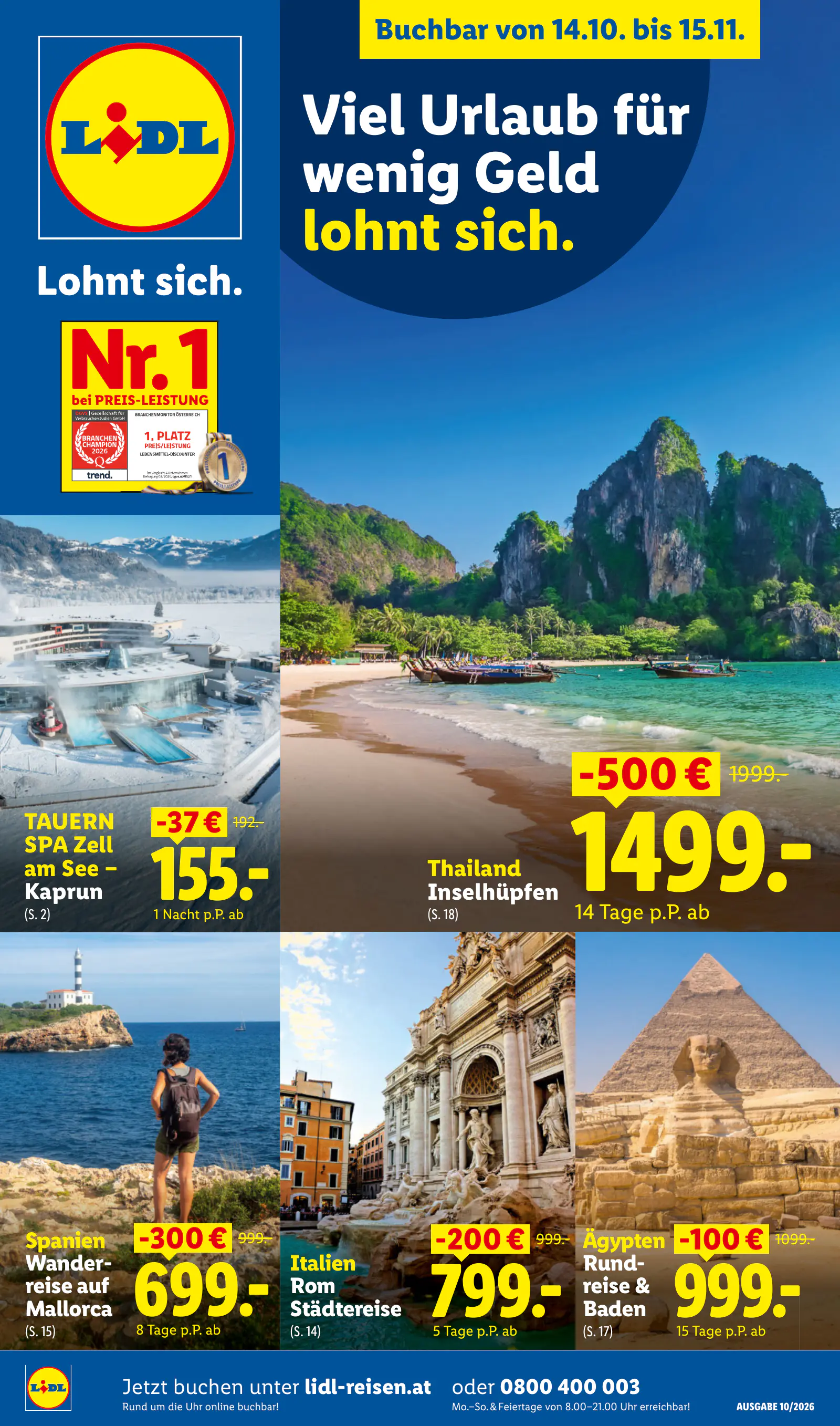 Lidl Ausztria Oktober/November Reise-Highlights, Buchbar ab 14.10., 1. oldal (okt. 14. – nov. 15.)