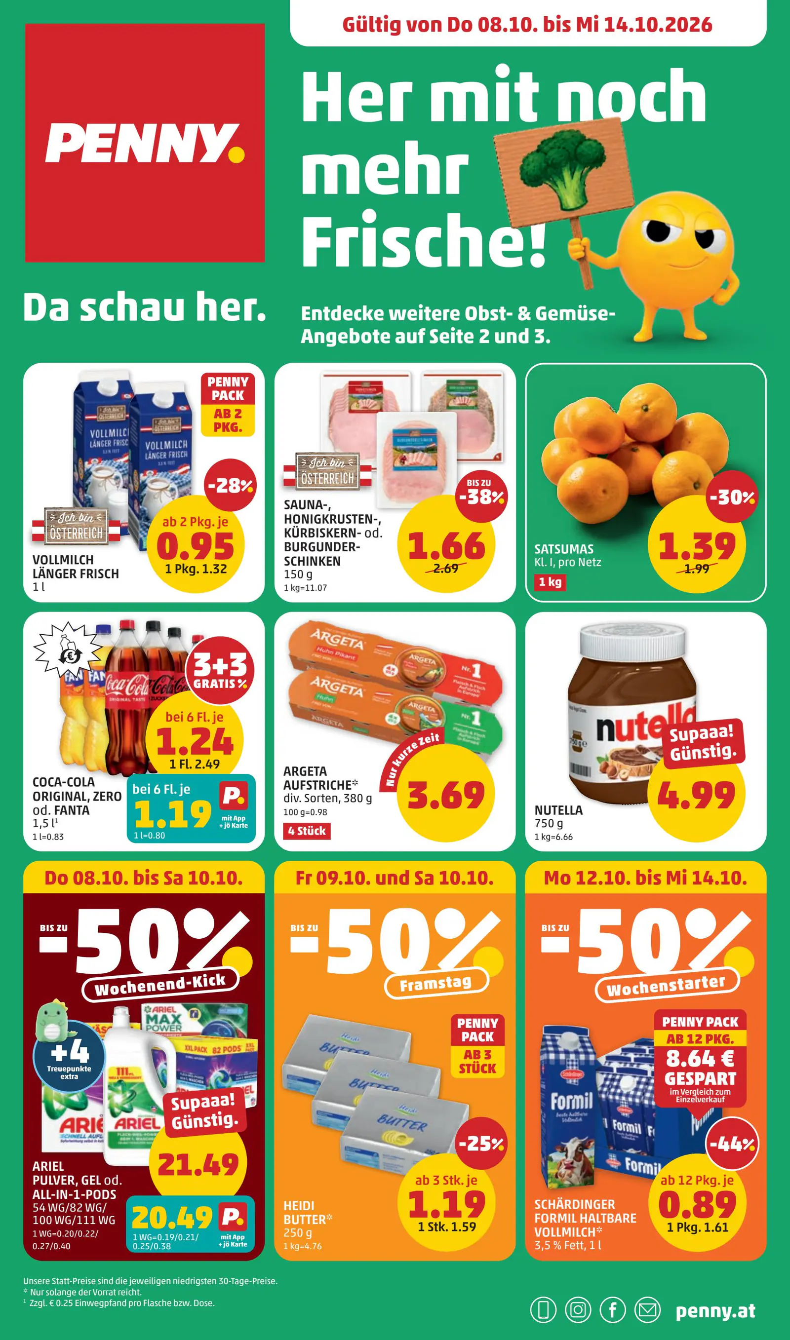 Penny Ausztria online Flugblatt, 1. oldal (okt. 8–14.)