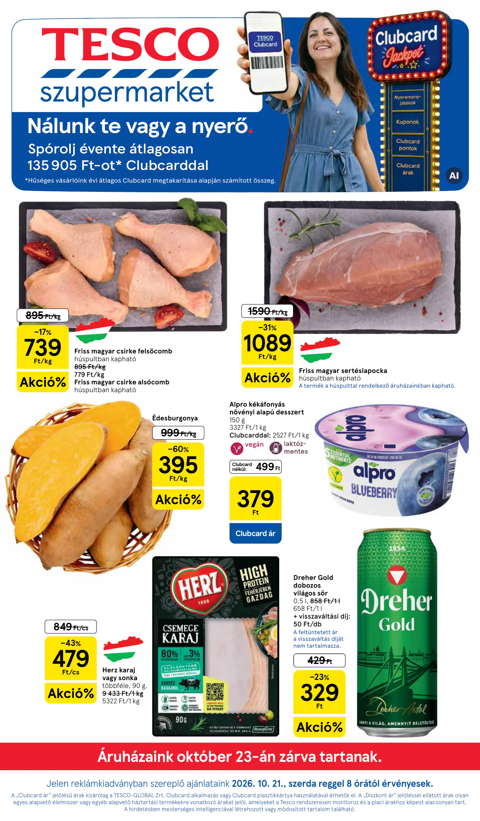 Tesco Szupermarket akciós újság, 1. oldal (okt. 21–28.)