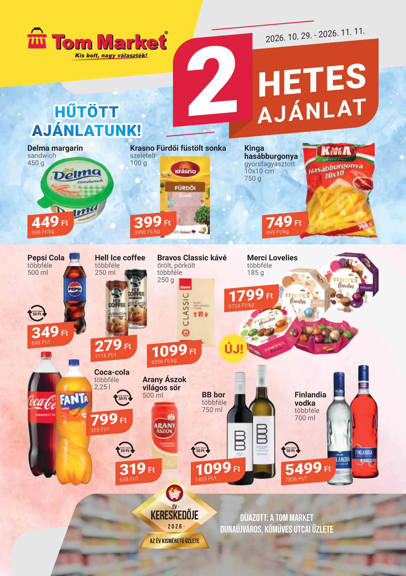 Tom Market akciós újság, 1. oldal (okt. 29. – nov. 11.)
